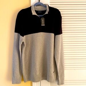 Nautica 1/4 Zip Cotton Sweater Black and Grey, size XL, NEW w/tags